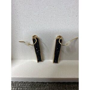 Gold Tone Bar Dangle Pierced Earrings with Black Glitter Accent Fashion Womens